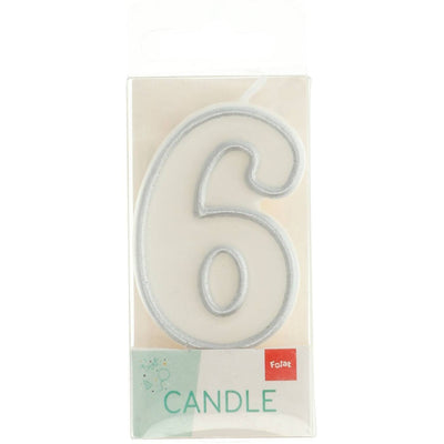 Number 6 Birthday Candle Silver Outline 9cm