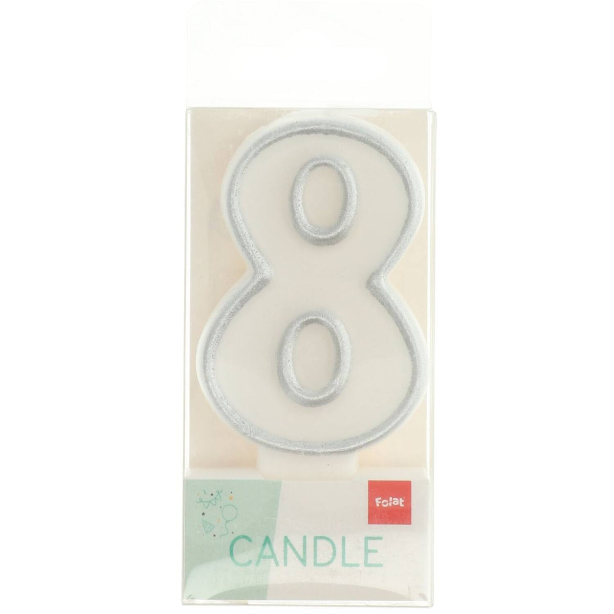 Number 8 Birthday Cake Candle Silver Outline 9cm
