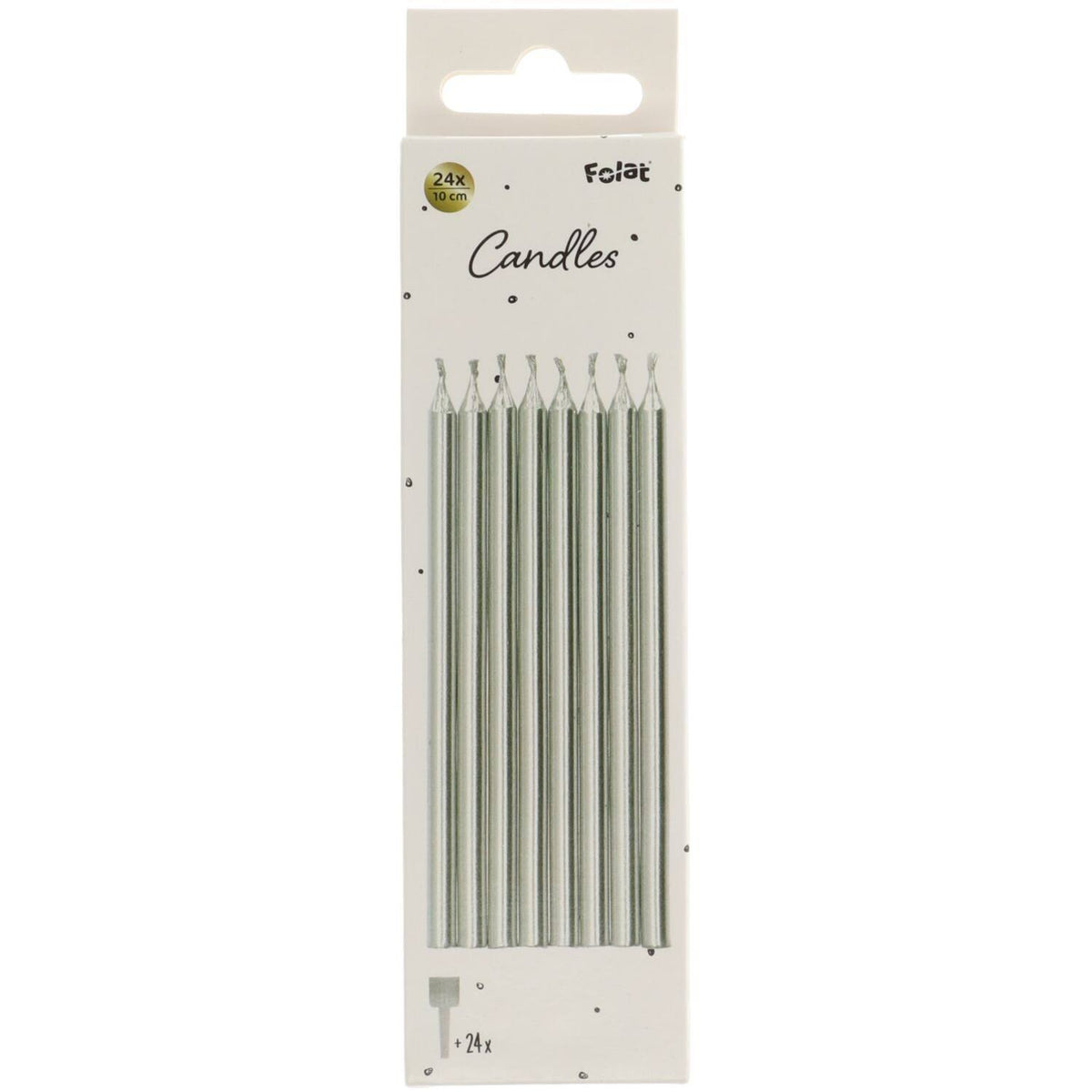 Set of 24 Silver Cake Candles 10cm