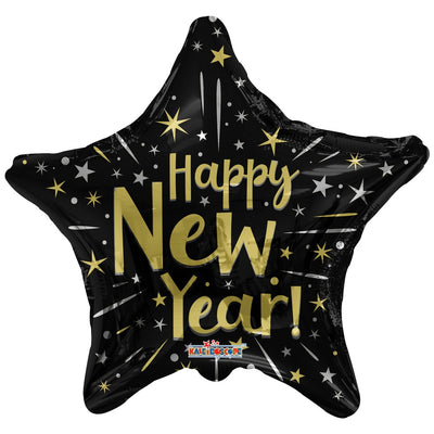 Balon Folie Stea Black-Gold Happy New Year 45cm
