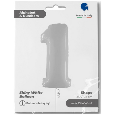 Balon Folie Jumbo CIFRA 1 Shiny White 102 cm Grabo