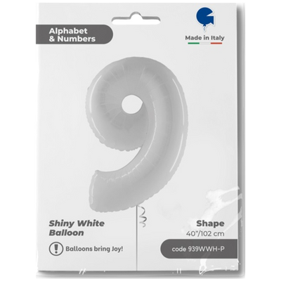 Balon Folie Jumbo CIFRA 9 Shiny White 102 cm Grabo