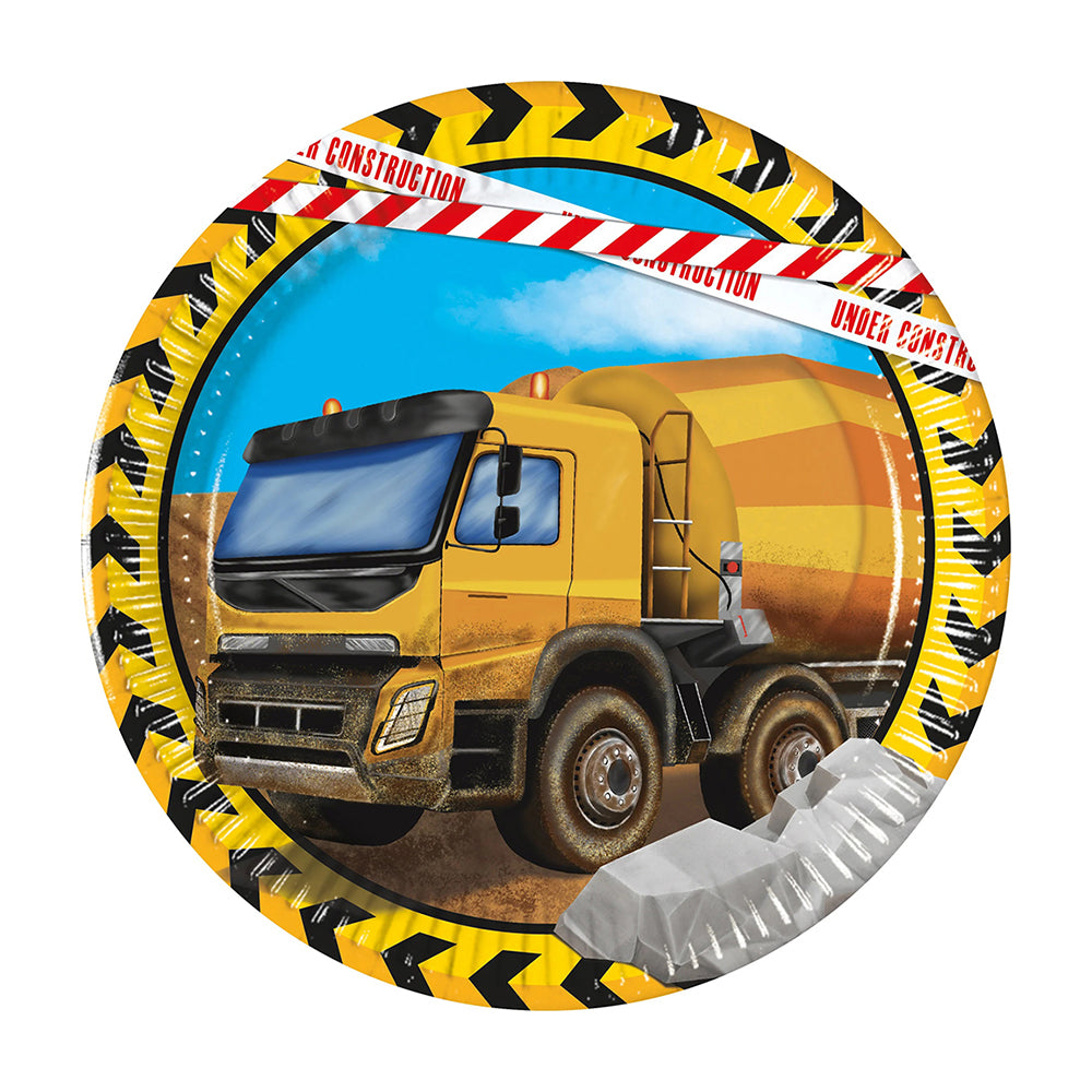 Set of 8 Construction Vehicles Party Plates 20cm