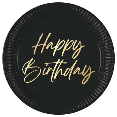 Set 8 Farfurii Petrecere 23cm Happy Birthday Auriu