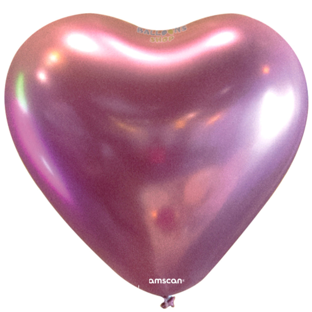 Heart-shaped Chrome latex balloons 30cm Flamingo Satin Luxe Amscan 9908429