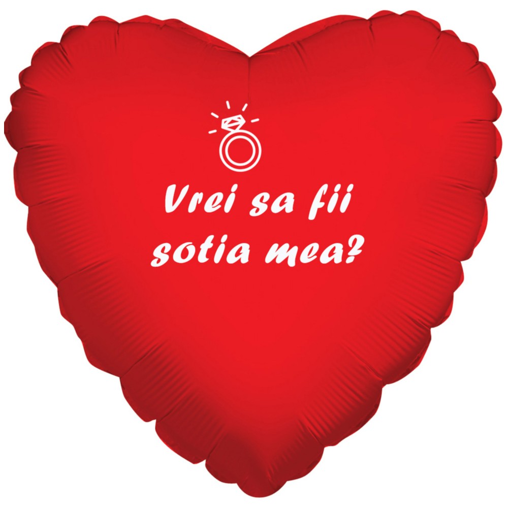Balon folie 45 cm inima rosie personalizat cu Vrei sa fii sotia mea?