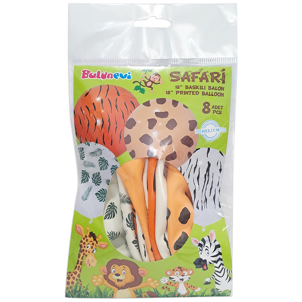 Set of 8 Latex Balloons 45cm Safari Animal print