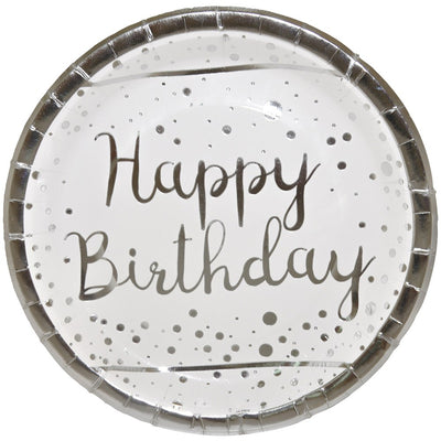 Set 6 Farfurii Petrecere cu print Silver Happy Birthday HB7934