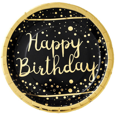 Set of 6 Gold Happy Birthday Party Plates HB7941