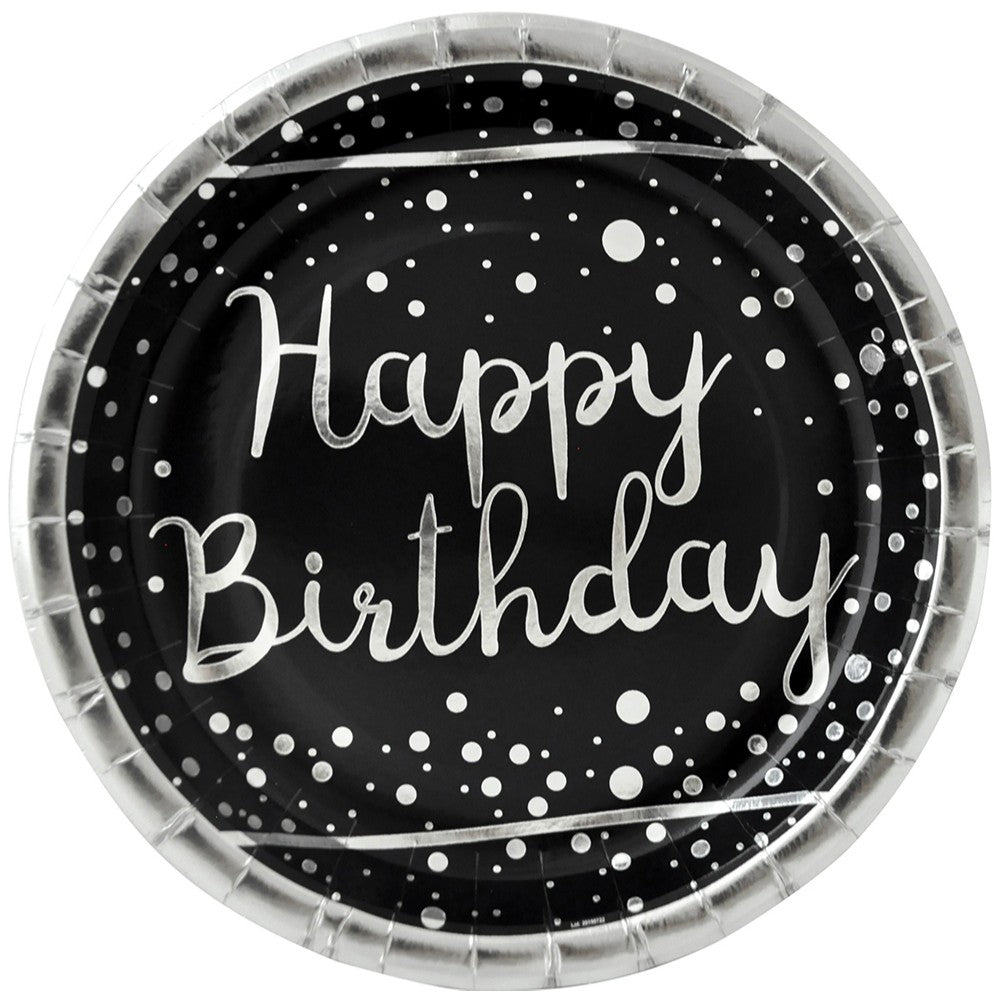 Set 6 Farfurii Petrecere cu print Silver Happy Birthday HB7958