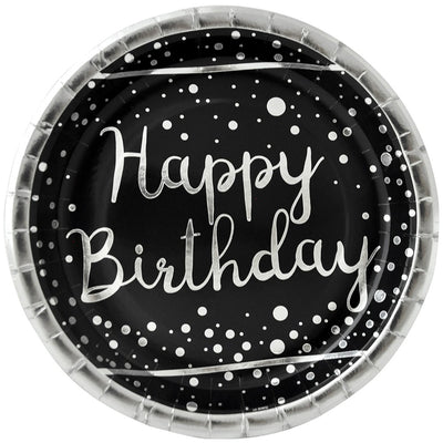 Set of 6 Silver Happy Birthday Party Plates HB7958