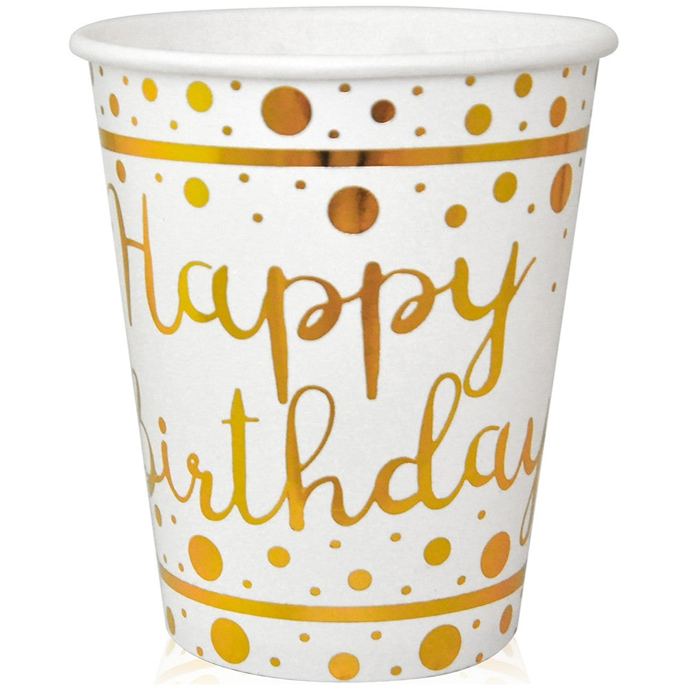 Set of 6 Party Glasses with Gold Happy Birthday Print