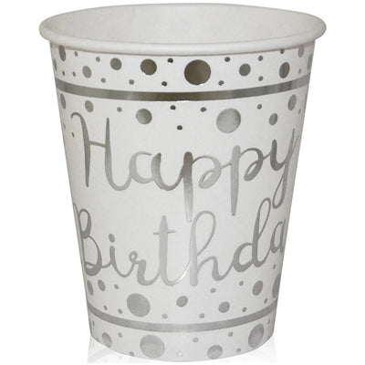 Set 6 Pahare Petrecere cu print Silver Happy Birthday