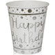 Set 6 Pahare Petrecere cu print Silver Happy Birthday