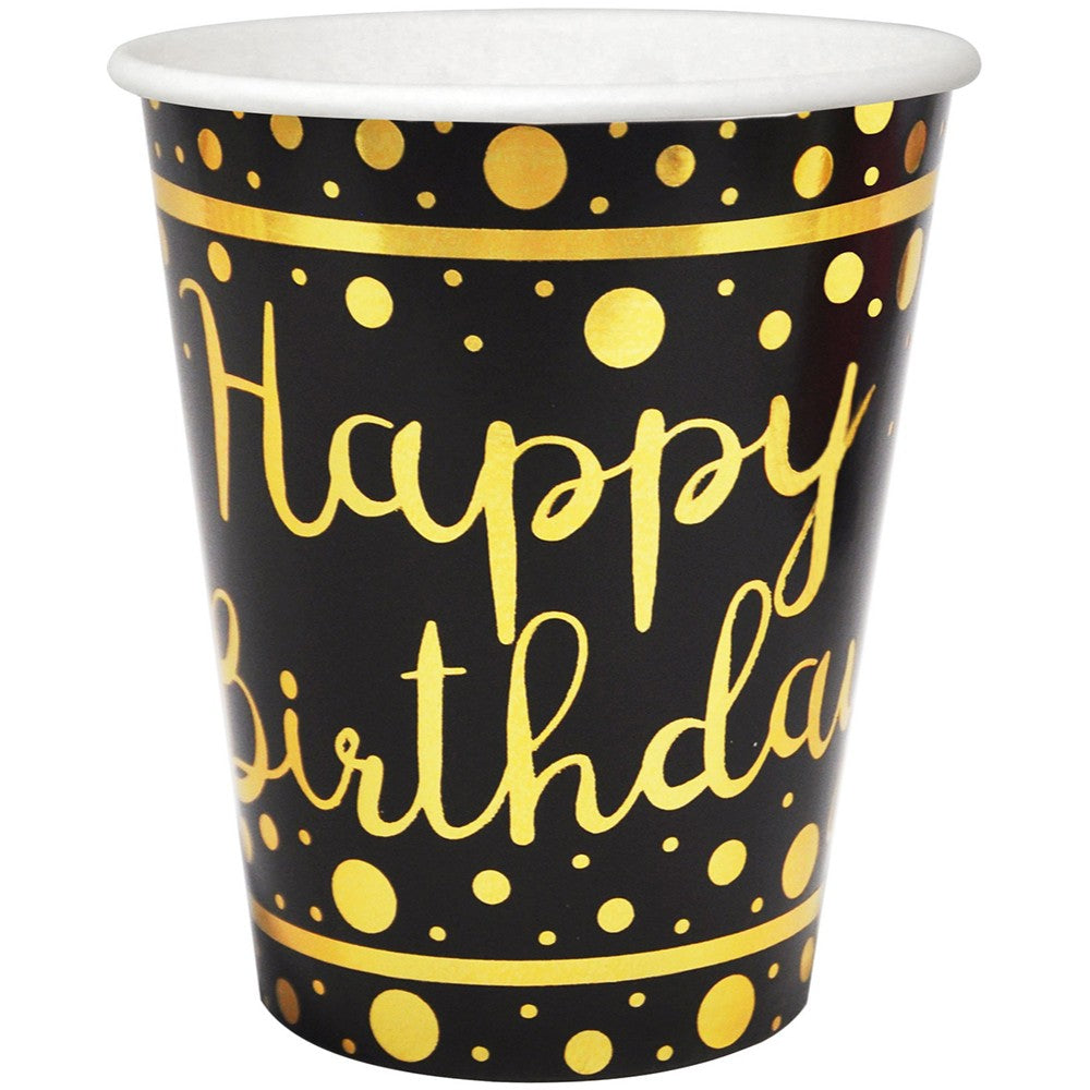 Set of 6 Party Glasses with Gold Happy Birthday Print HB8023