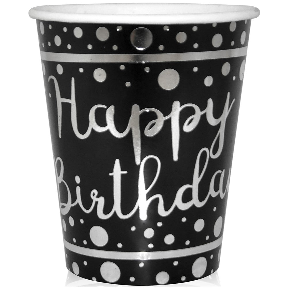 Set 6 Pahare Petrecere cu print Silver Happy Birthday HB8030