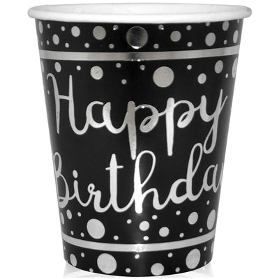Set 6 Pahare Petrecere cu print Silver Happy Birthday HB8030