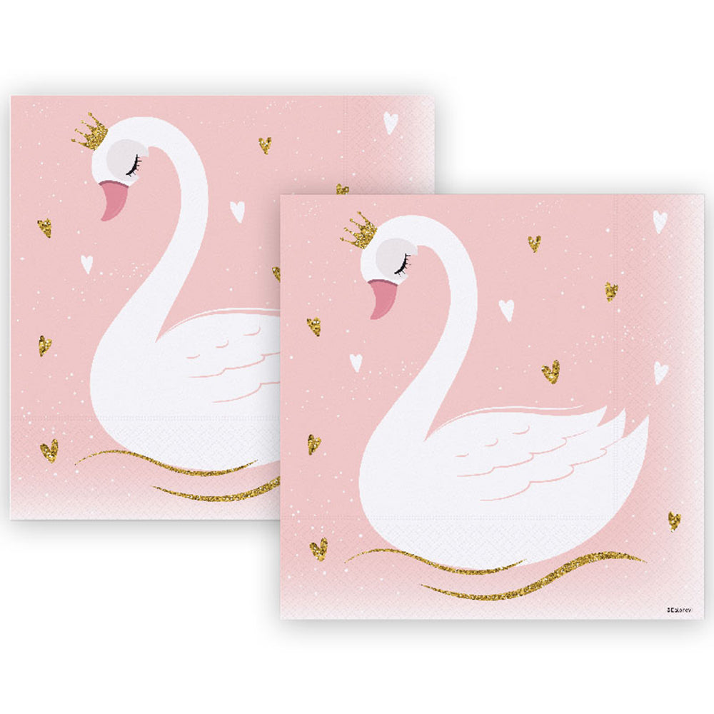 Set of 16 Party Napkins with Swan Print 33x33cm