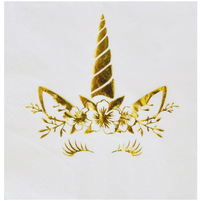 Set of 16 Gold Unicorn Party Napkins UN4510