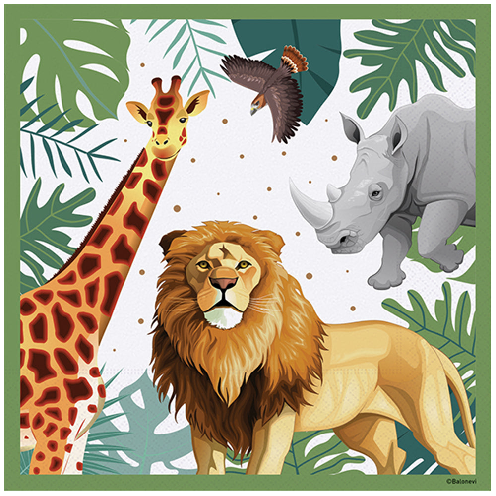 Set of 16 Wild Life Print Party Napkins 33x33cm