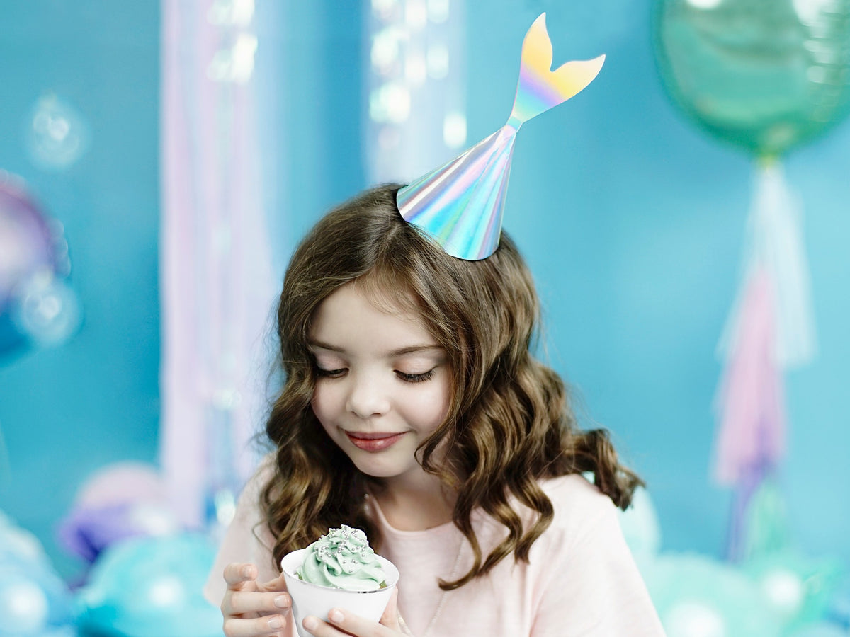 Set of 6 Iridescent Mermaid Tail Party Hats 18cm