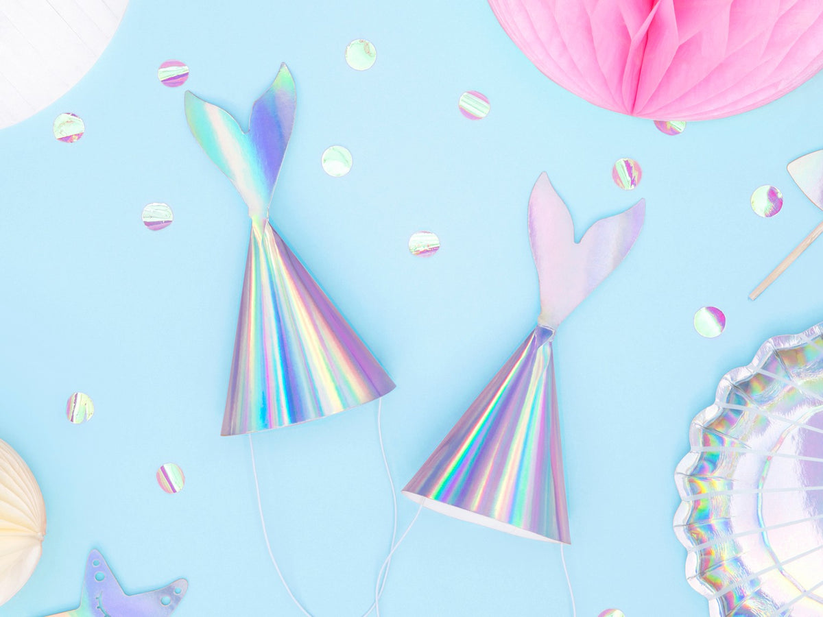 Set of 6 Iridescent Mermaid Tail Party Hats 18cm