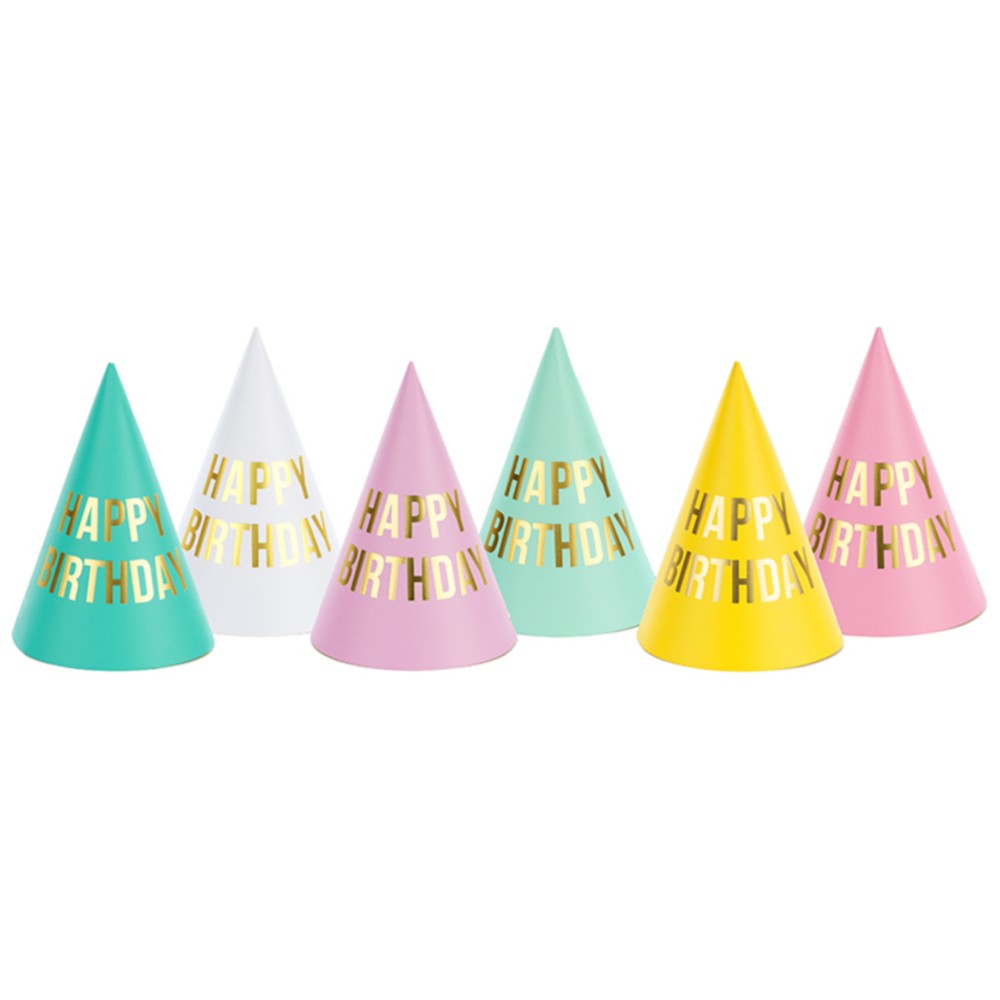 Set of 6 Pastel Happy Birthday Party Hats CPP22