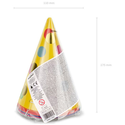 Set of 6 Colorful Party Hats with Gold Polka Dots CPP25