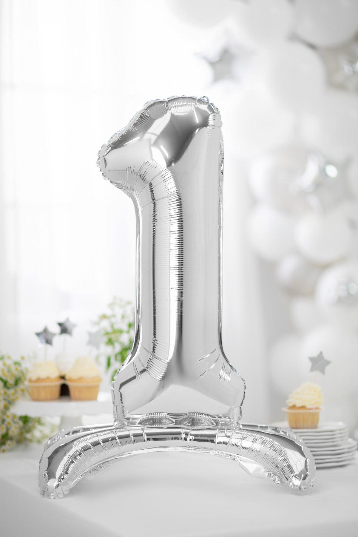 Balon Folie Cifra 1 umflare aer Argintiu 70cm