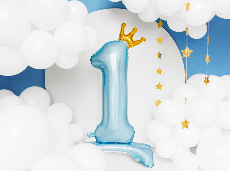 Balon Folie Cifra 1 Coronita (umflare aer) Bleu 84cm