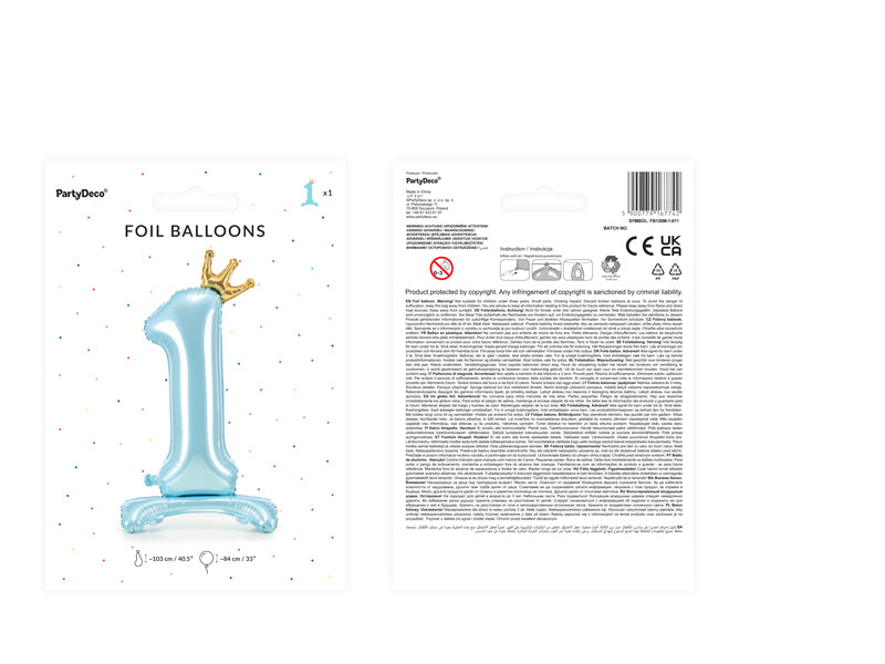 Balon Folie Cifra 1 Coronita (umflare aer) Bleu 84cm