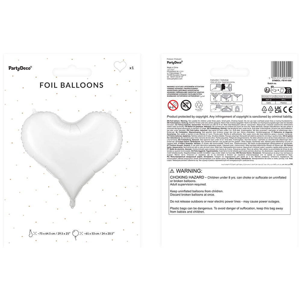 Foil Balloon White Heart 75x64.5cm