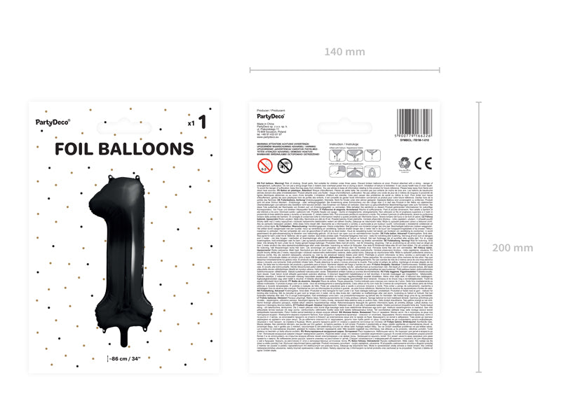 Balon Folie Cifra 1 Negru 86cm