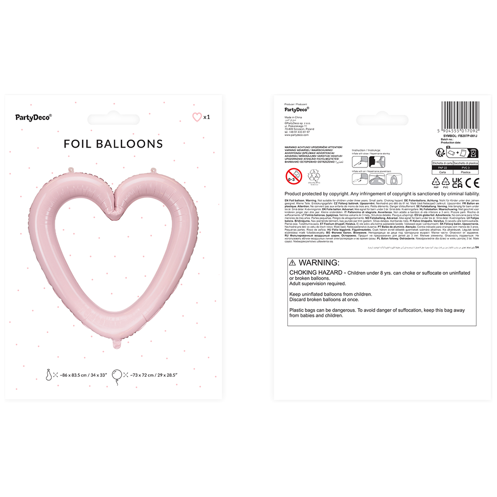 Light Pink Heart Frame Foil Balloon 86x83.5cm