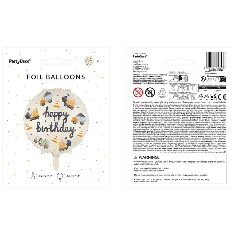 Foil Balloon Happy Birthday Construction 45cm