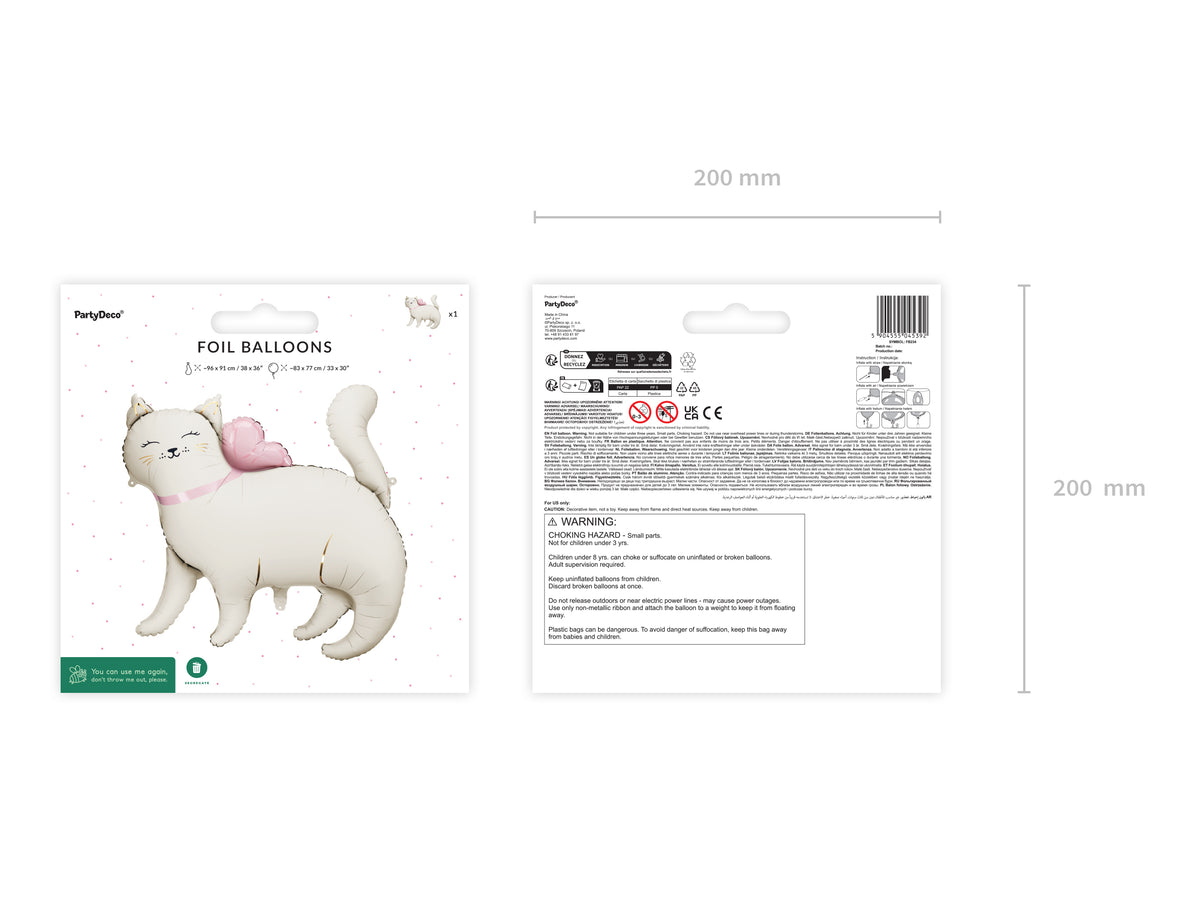 White Cat Figurine Foil Balloon 83x77cm