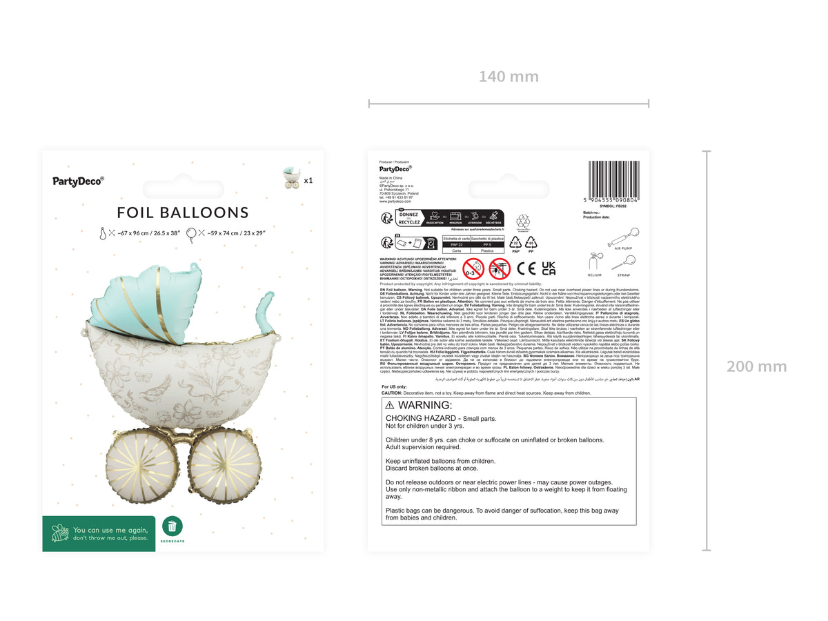 Balon Folie Figurina Carucior Alb-Auriu 67x96cm