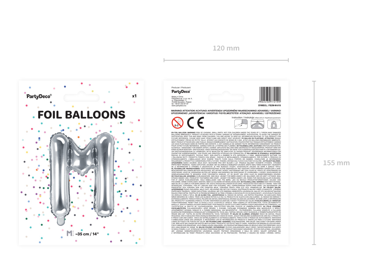 Balon Folie Litera M Argintiu 35cm FB2M-M-018
