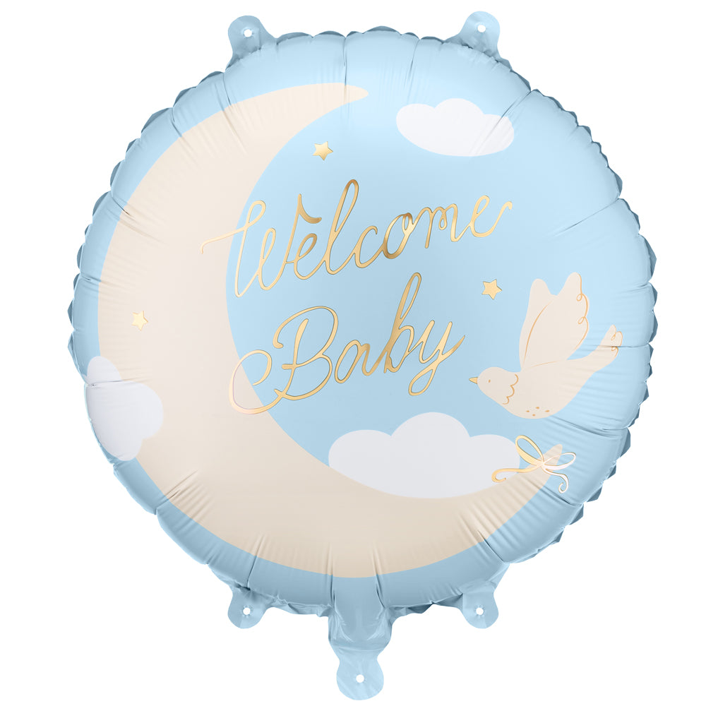 Balon Folie Welcome Baby Moon Bleu 35x35cm