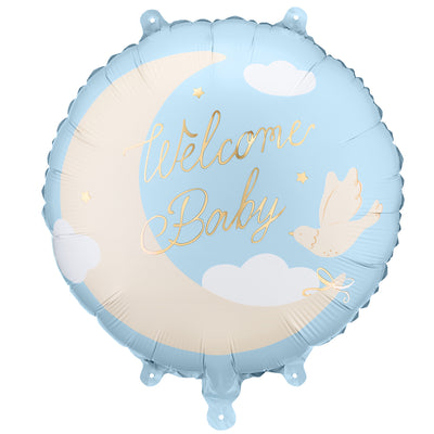 Welcome Baby Moon Blue Foil Balloon 35x35cm