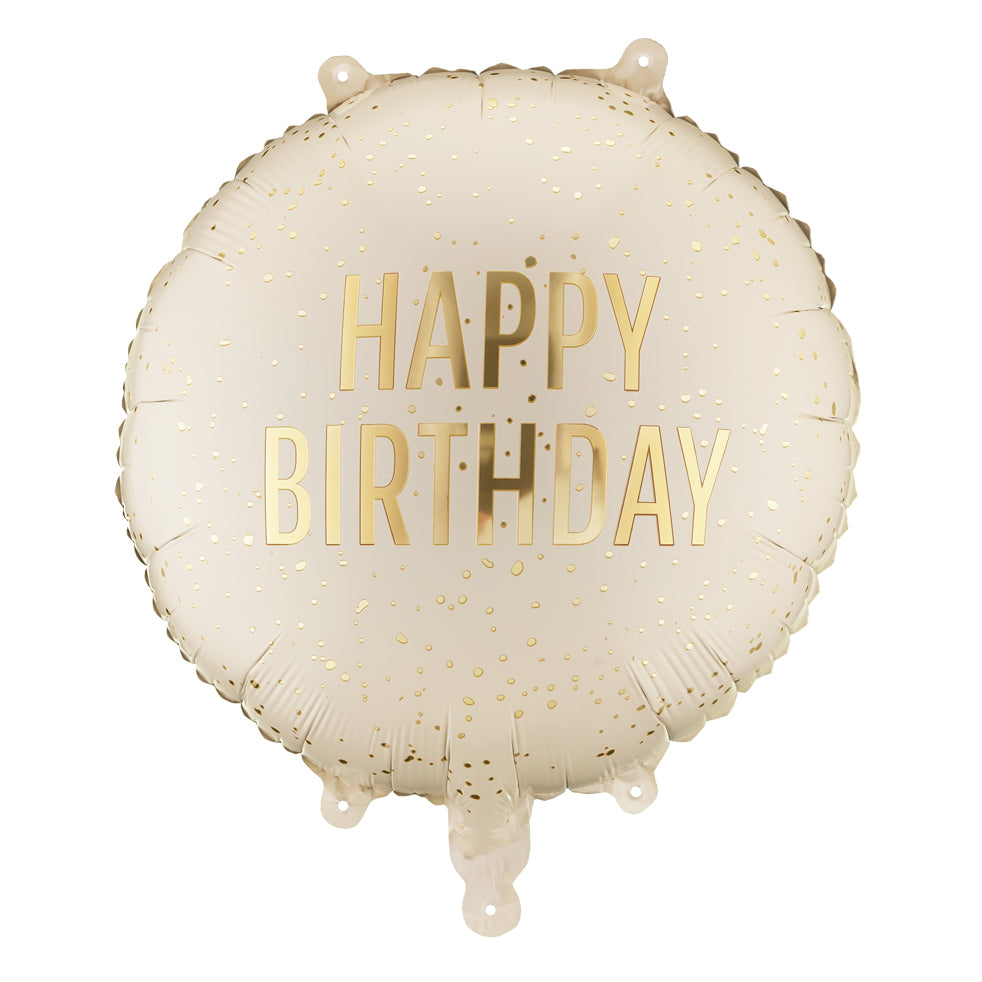 Balon Folie Rotund Cream Happy Birthday Auriu 35cm 