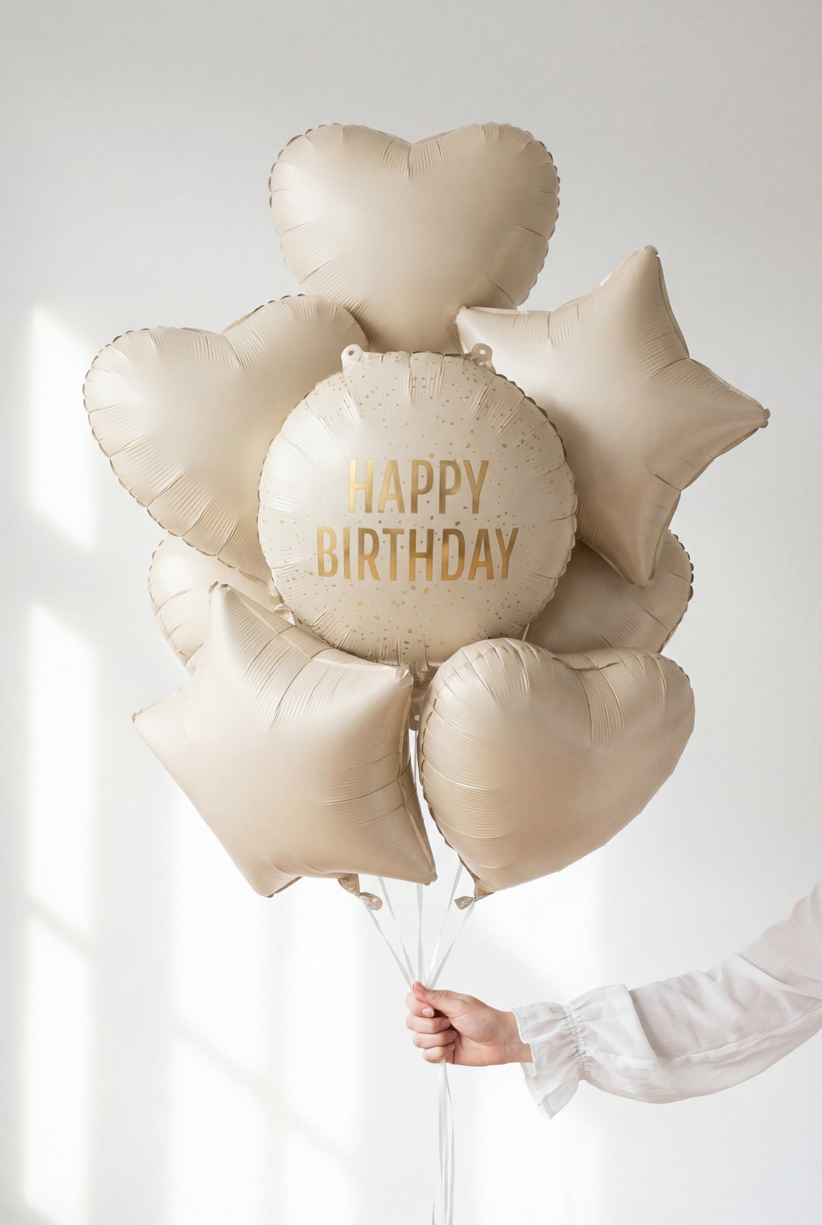 Balon Folie Rotund Cream Happy Birthday Auriu 35cm