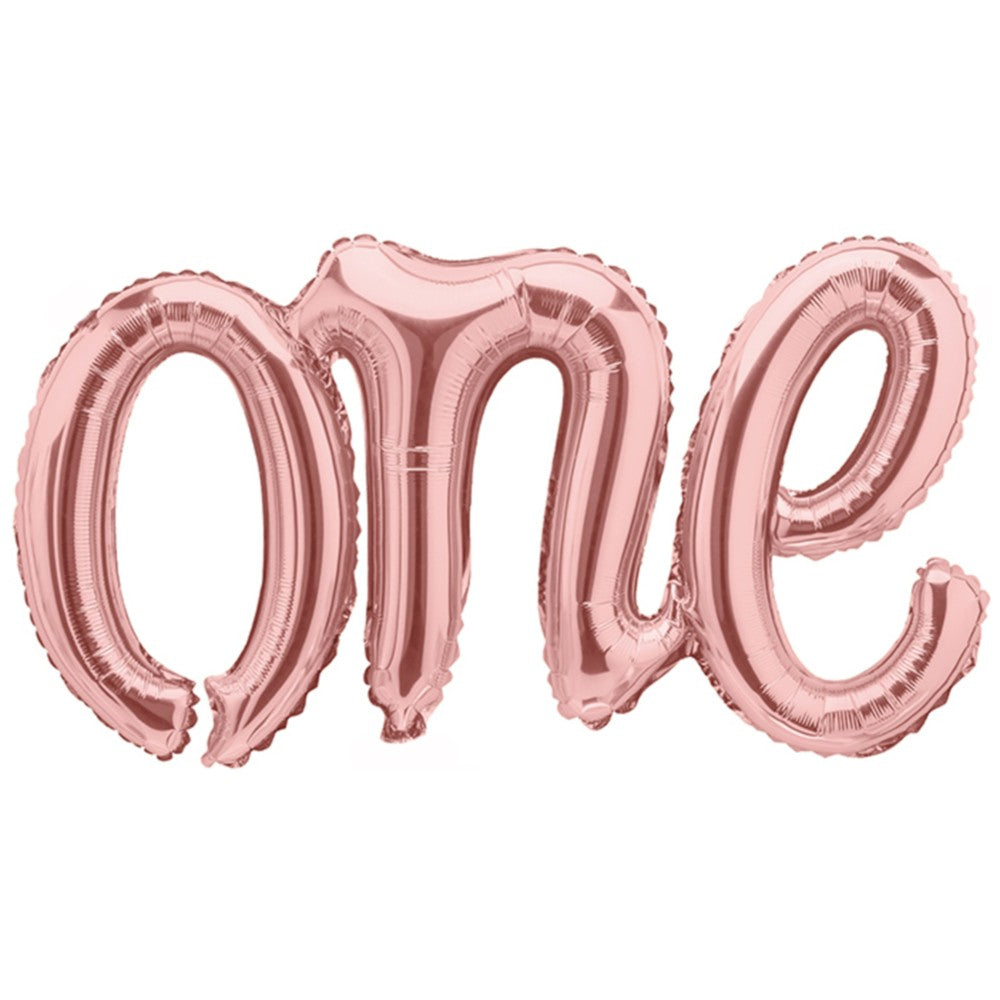 Foil Balloon Cursive One Rose Gold (AIR) 66x37cm