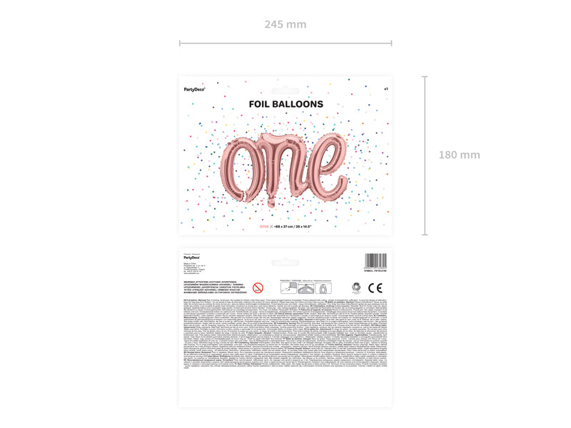 Foil Balloon Cursive One Rose Gold (AIR) 66x37cm