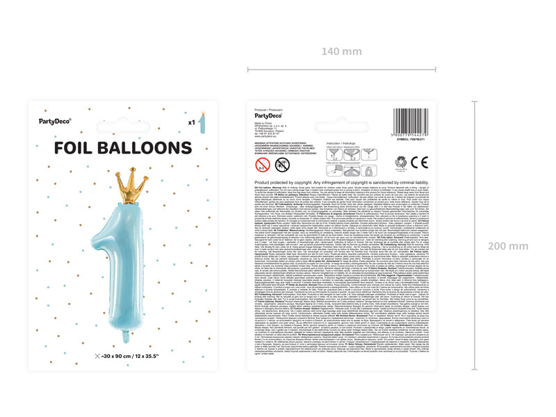 Balon folie Figurina Cifra 1 Bleu Deschis cu Coronita