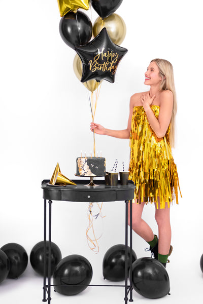 Balon Folie Happy Birthday Steluta Neagra cu scris Auriu 43cm PDC1040