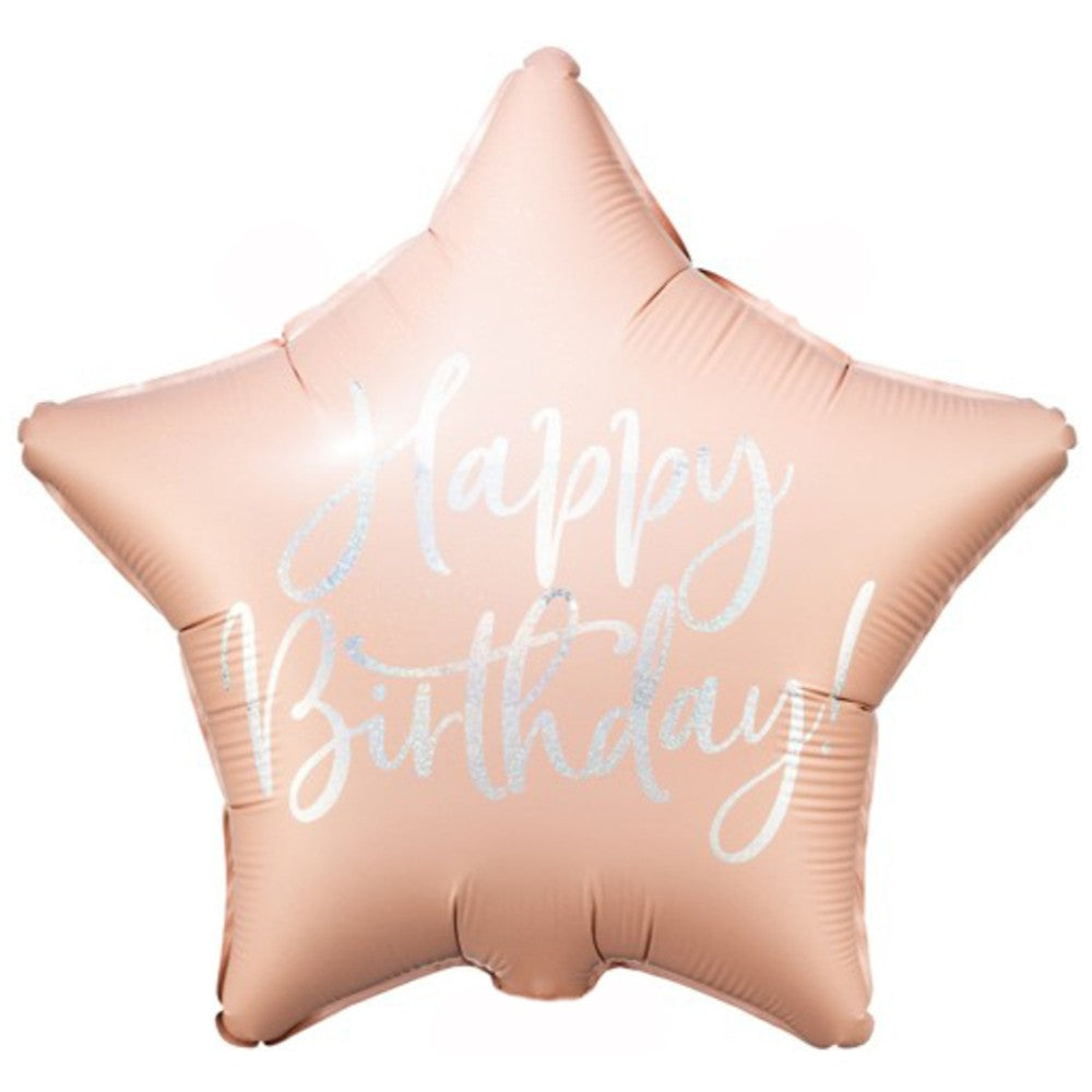 Balon Folie Happy Birthday Steluta Nude cu scris Argintiu 43cm 081PJ