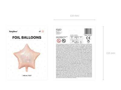 Balon Folie Happy Birthday Steluta Nude cu scris Argintiu 43cm 081PJ
