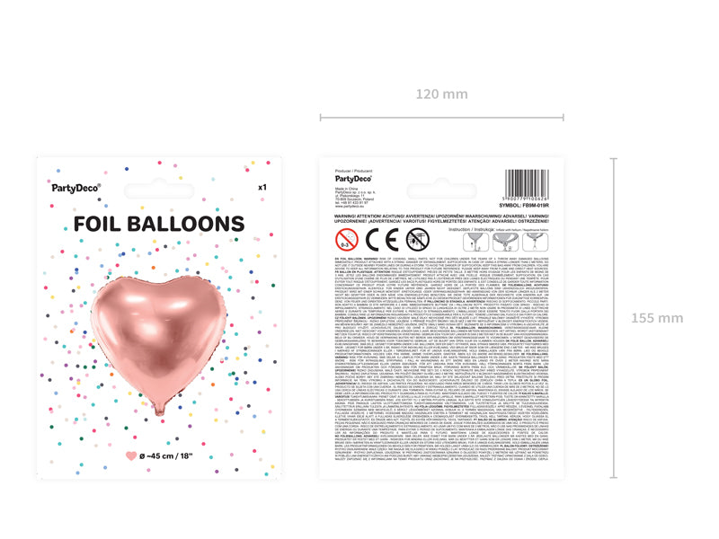 Foil Balloon Heart Rose-Gold 45cm PDC1045