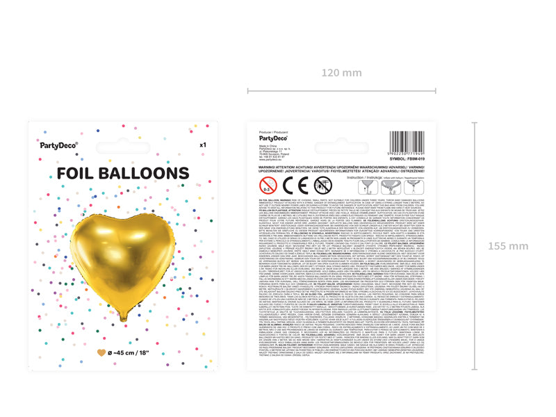 Foil Balloon Gold Heart 45cm PDC1055